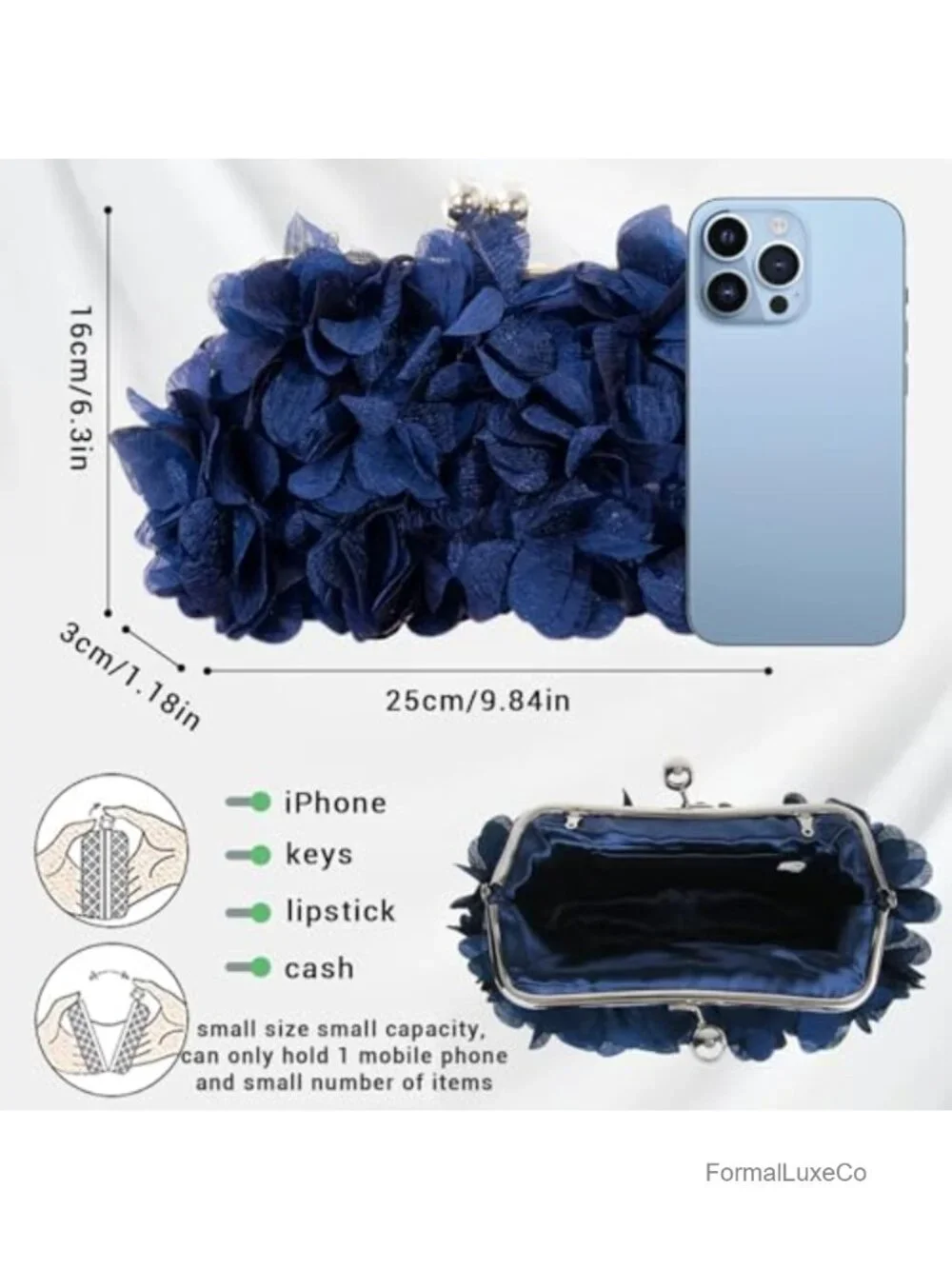Elegant Evening Purse Floral Clutch with Detachable Chain Wedding Party Prom